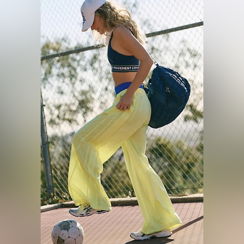 FREE PEOPLE Overtime Wide Leg Mesh Pants in Dour Citrus NWOT - Picture 4 of 11